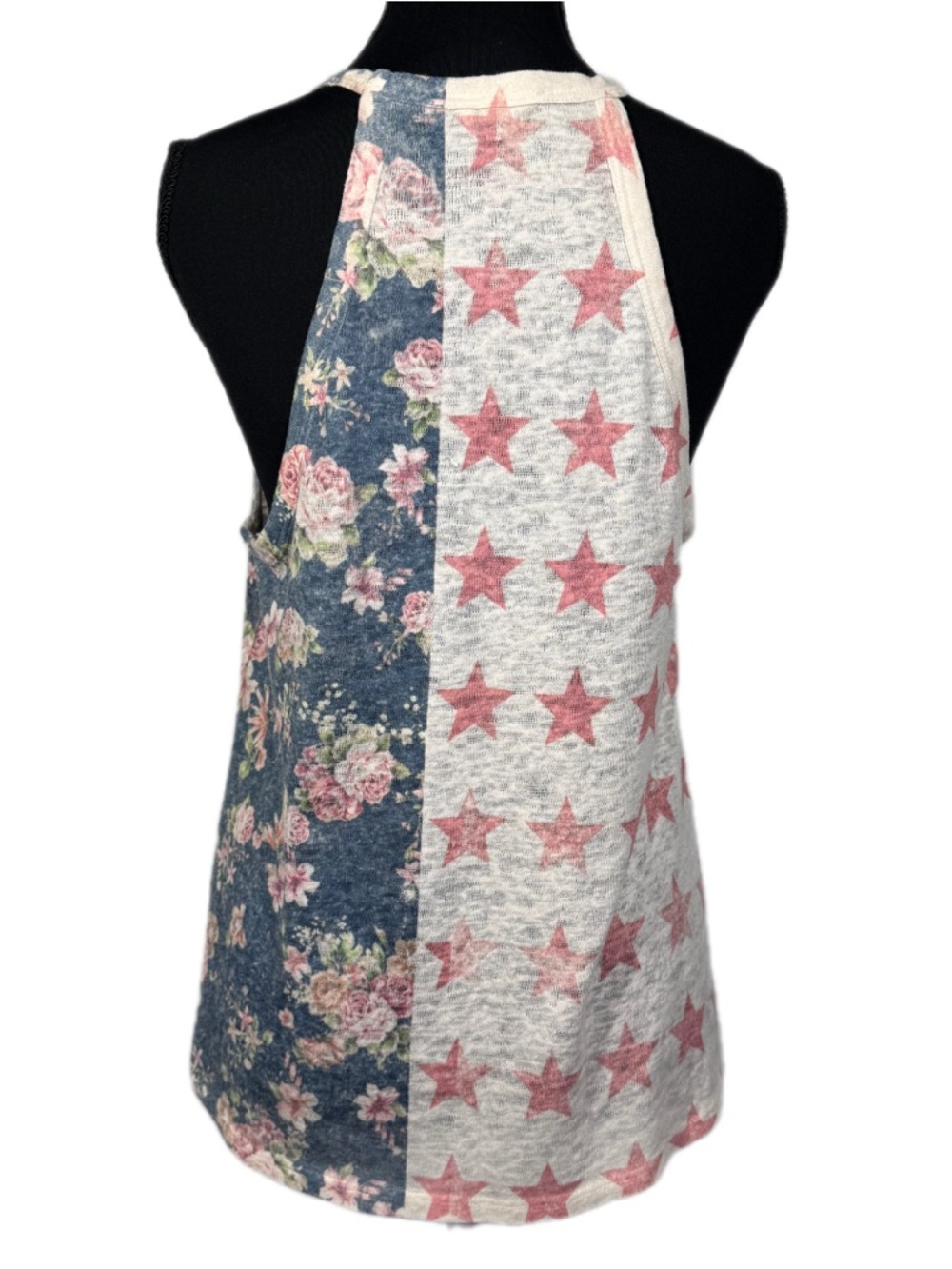 I.JOAH Patriotic Star Floral Halter Tank Top Medium Lightweight Knit - Picture 5 of 8